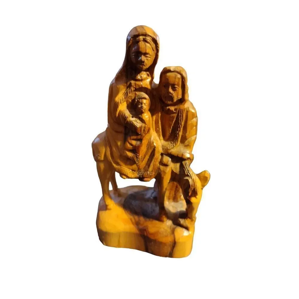 Hand Carved Olive Wood Jesus holding Baby Lamb And Staff Made In Bethlehem 10.5”